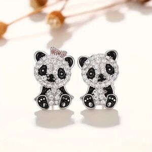 Sparkling Panda Earrings, Rhinestone Panda Bear Earrings